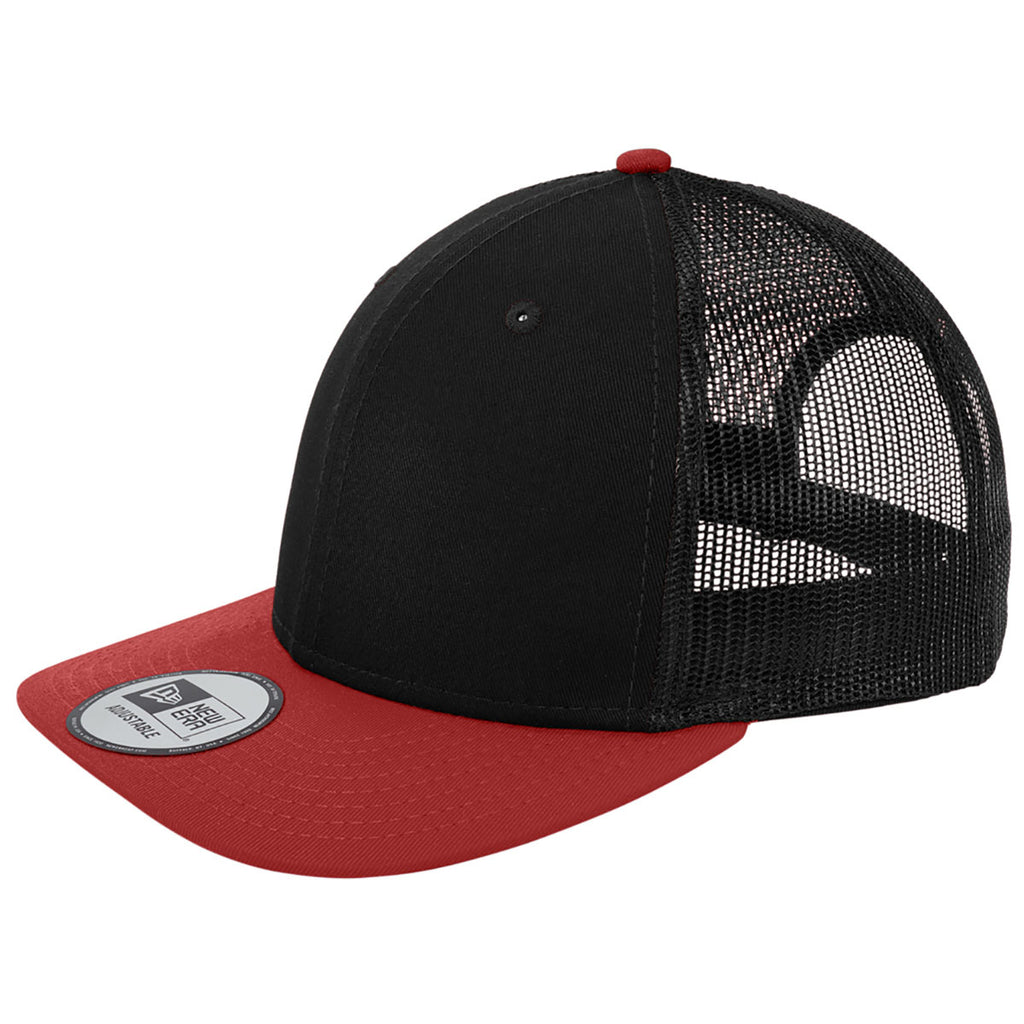 New Era Black/Scarlet Snapback Low Profile Trucker Cap