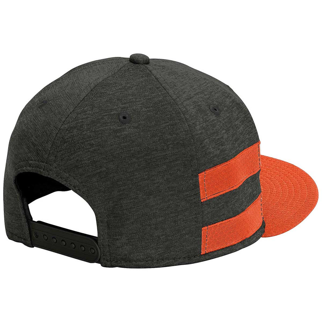 New Era Black Shadow Heather/Deep Orange Striped Flat Bill Snapback Cap