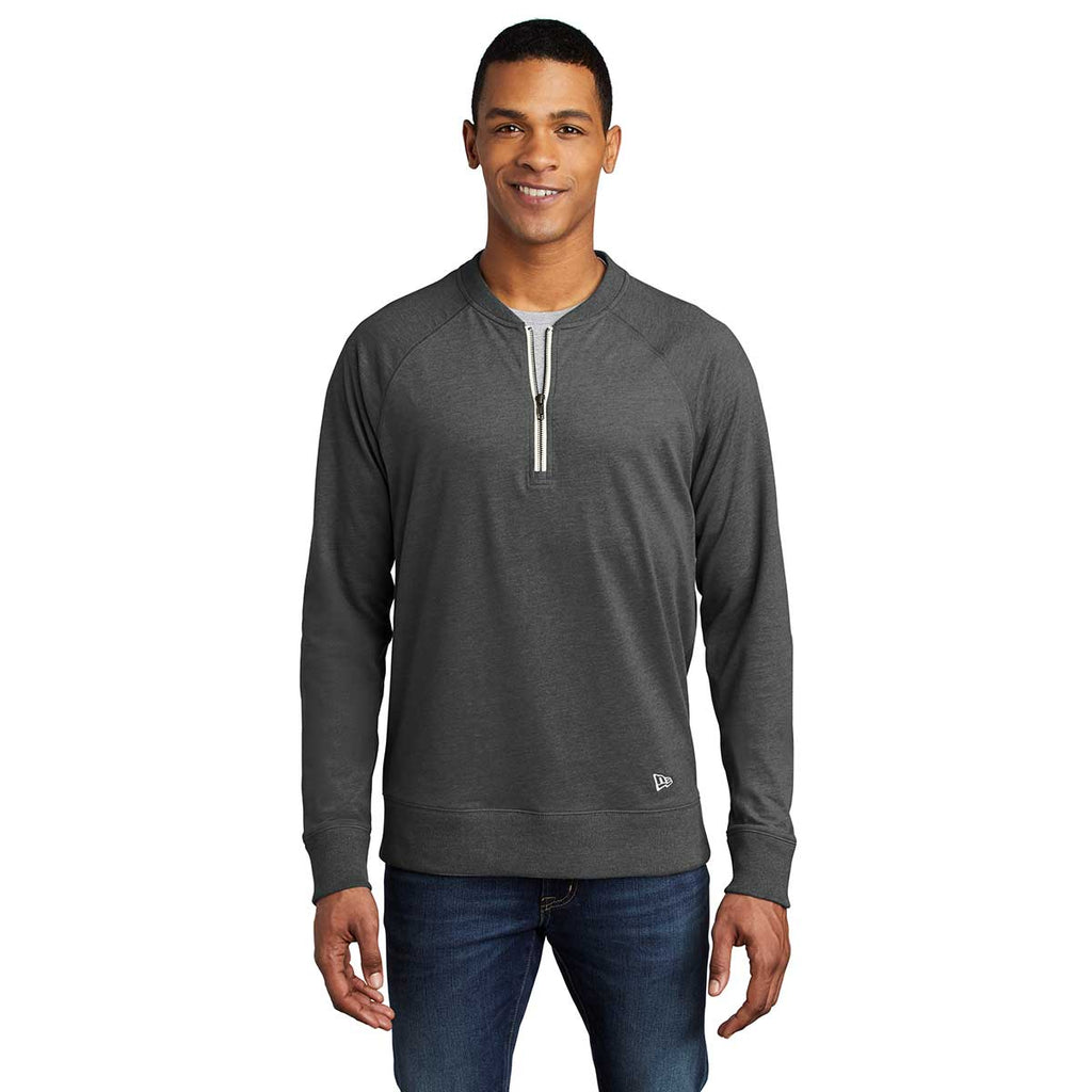 New Era Men's Black Heather Sueded Cotton Blend Quarter Zip Pullover