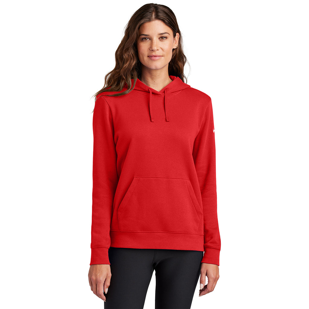 Nike Women's University Red Club Fleece Sleeve Swoosh Pullover Hoodie