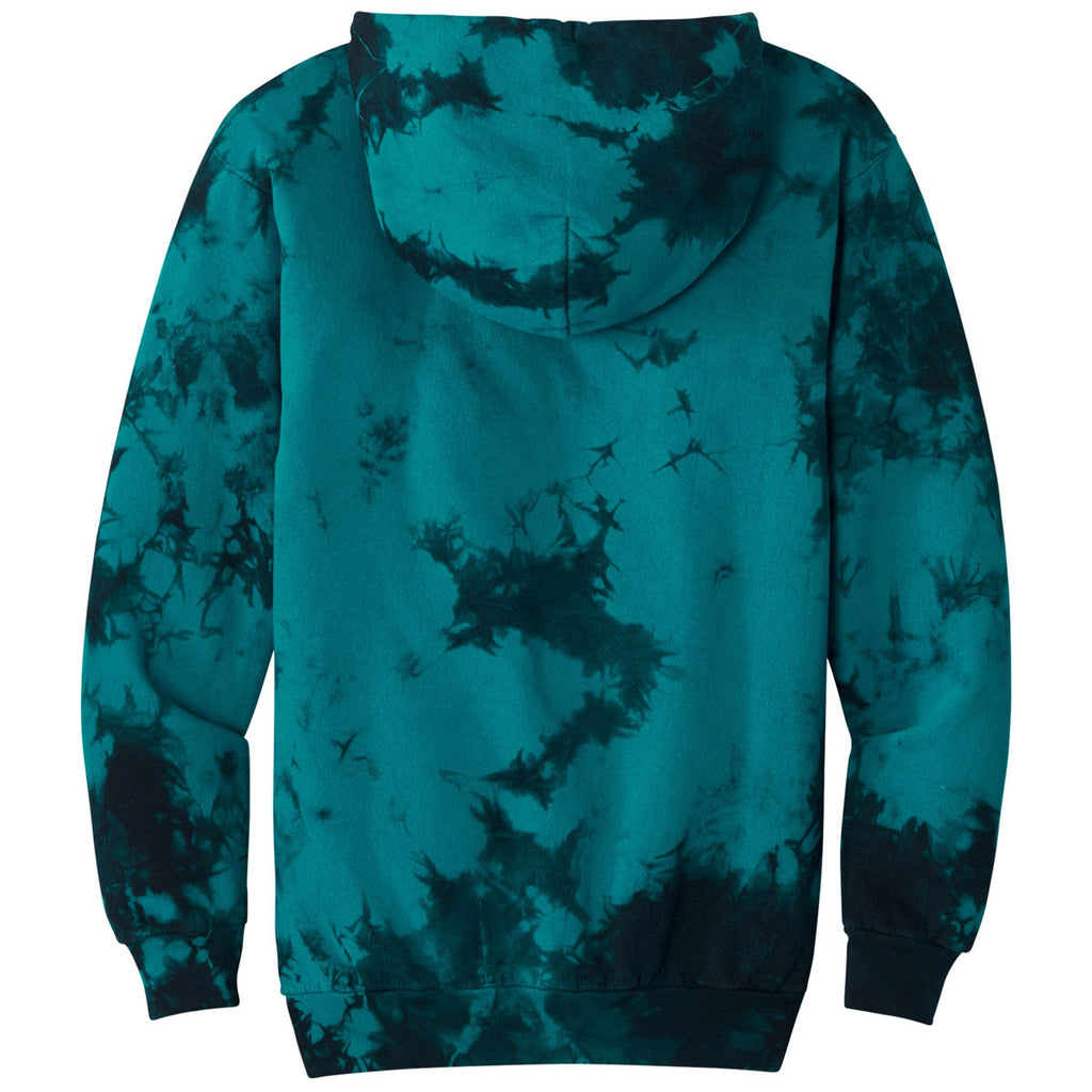 Port & Company Men's Black Teal Crystal Tie-Dye Pullover Hoodie