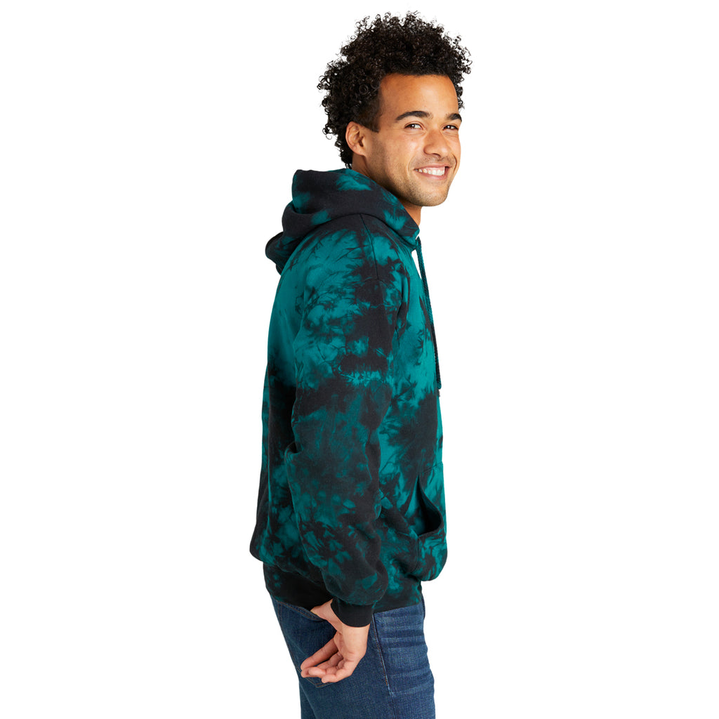 Port & Company Men's Black Teal Crystal Tie-Dye Pullover Hoodie