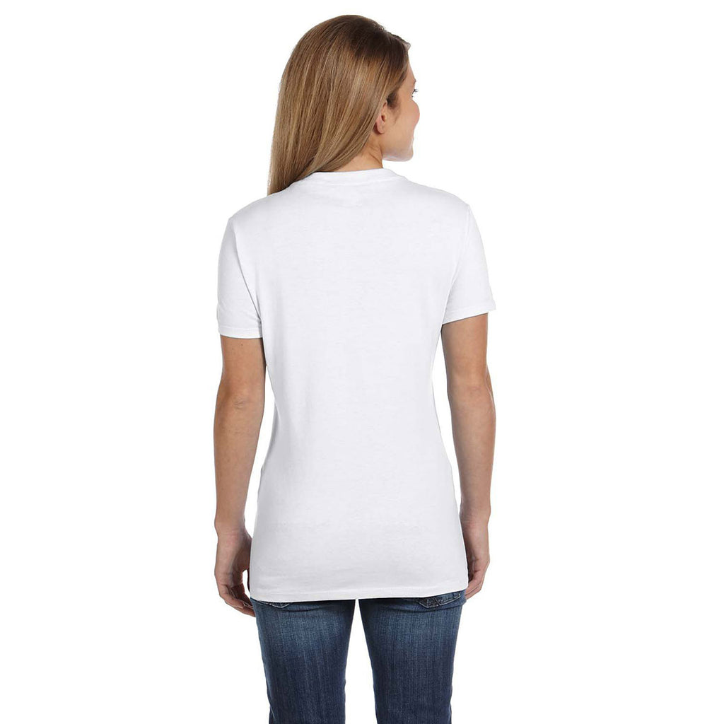 Hanes Women's White 4.5 oz. 100% Ringspun Cotton nano-T V-Neck T-Shirt