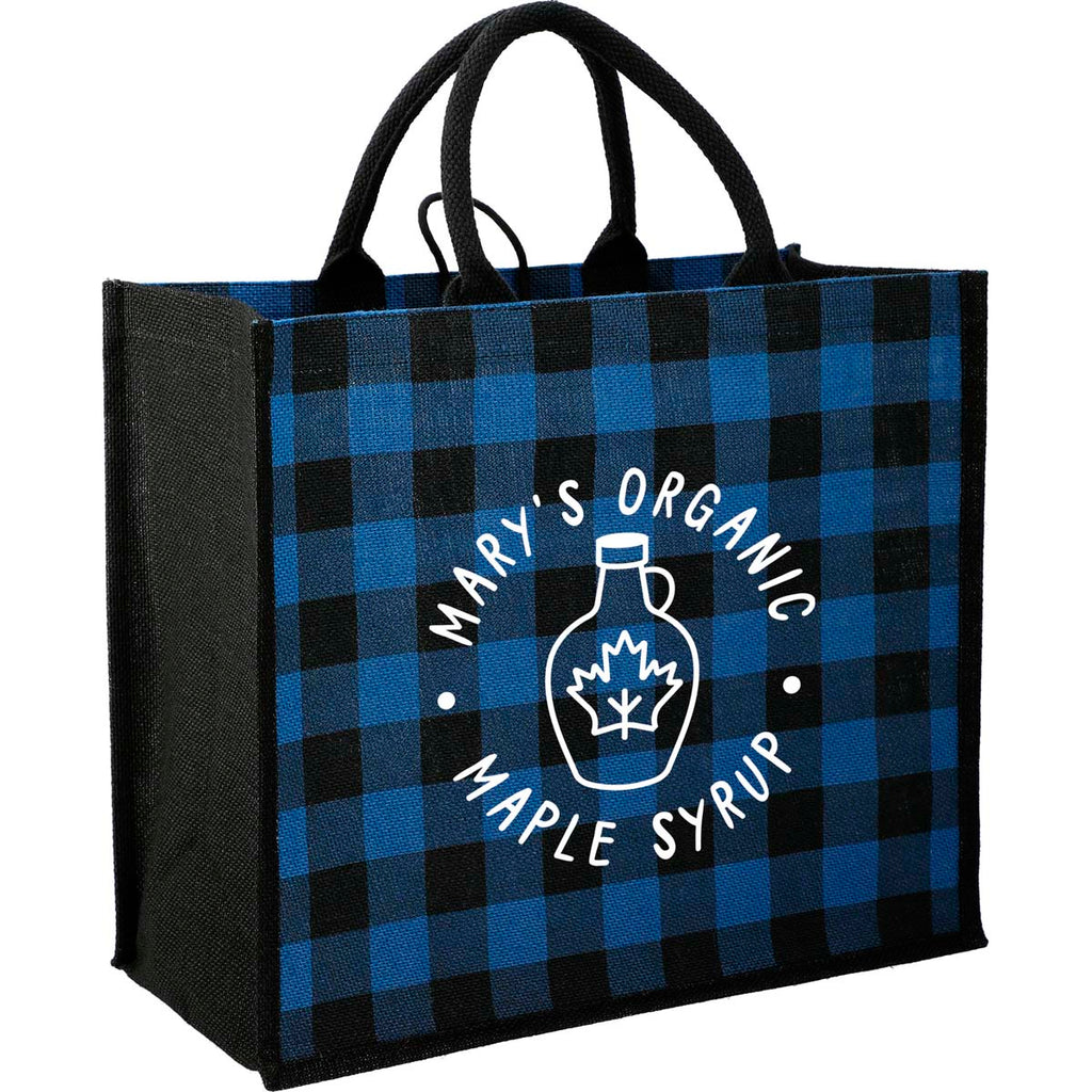 Bullet Blue Buffalo Plaid Printed Jute Tote