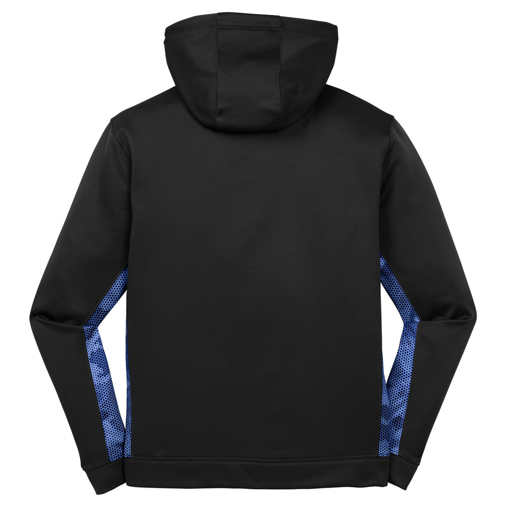 Sport-Tek Men's Black/ True Royal Sport-Wick CamoHex Fleece Colorblock Hooded Pullover