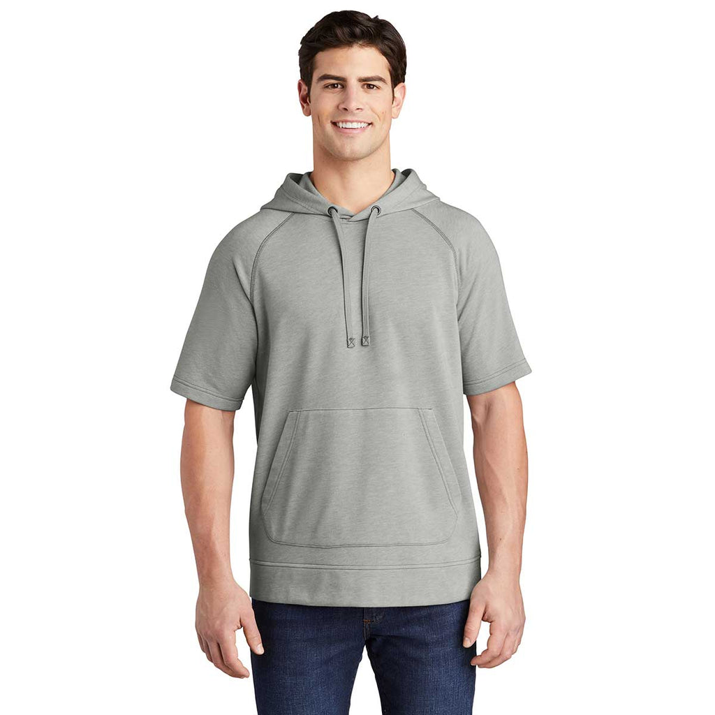 Sport-Tek Men's Light Grey Heather PosiCharge Tri-Blend Wicking Fleece Short Sleeve Hoodie