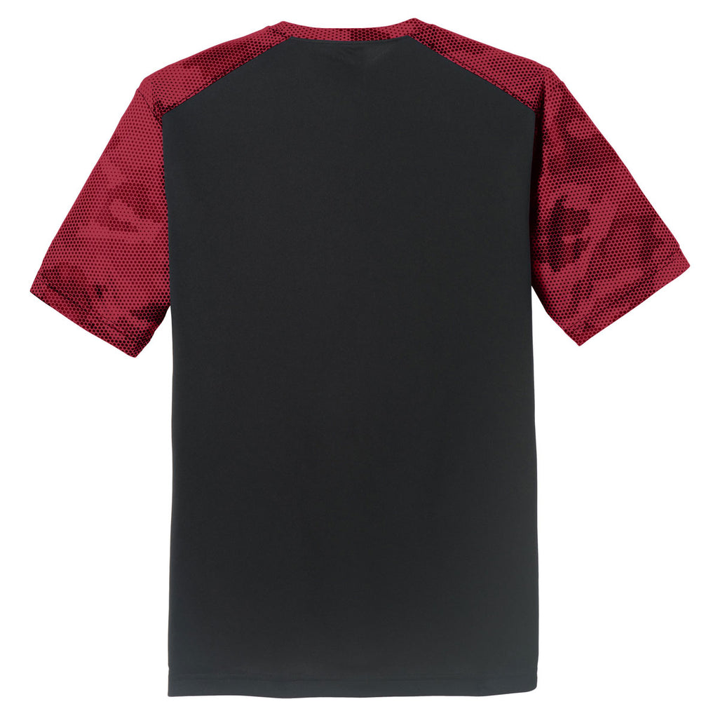 Sport-Tek Men's Black/Deep Red CamoHex Colorblock Tee