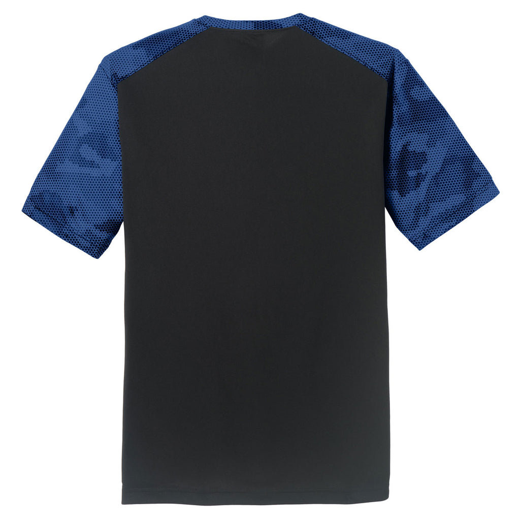 Sport-Tek Men's Black/True Royal CamoHex Colorblock Tee