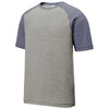 Sport-Tek Men's True Navy Heather/Light Grey Heather PosiCharge Tri-Blend Wicking Raglan Tee