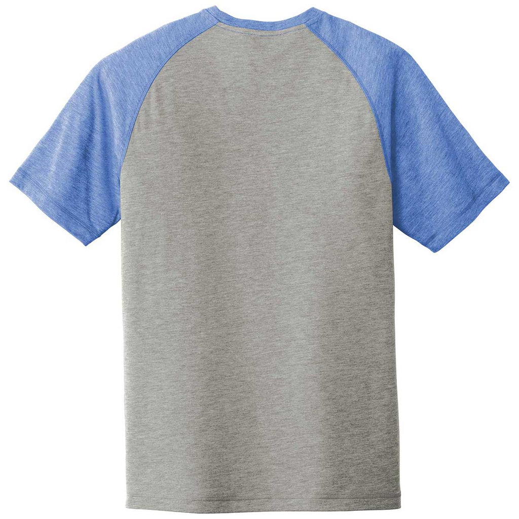 Sport-Tek Men's True Royal Heather/Light Grey Heather PosiCharge Tri-Blend Wicking Raglan Tee