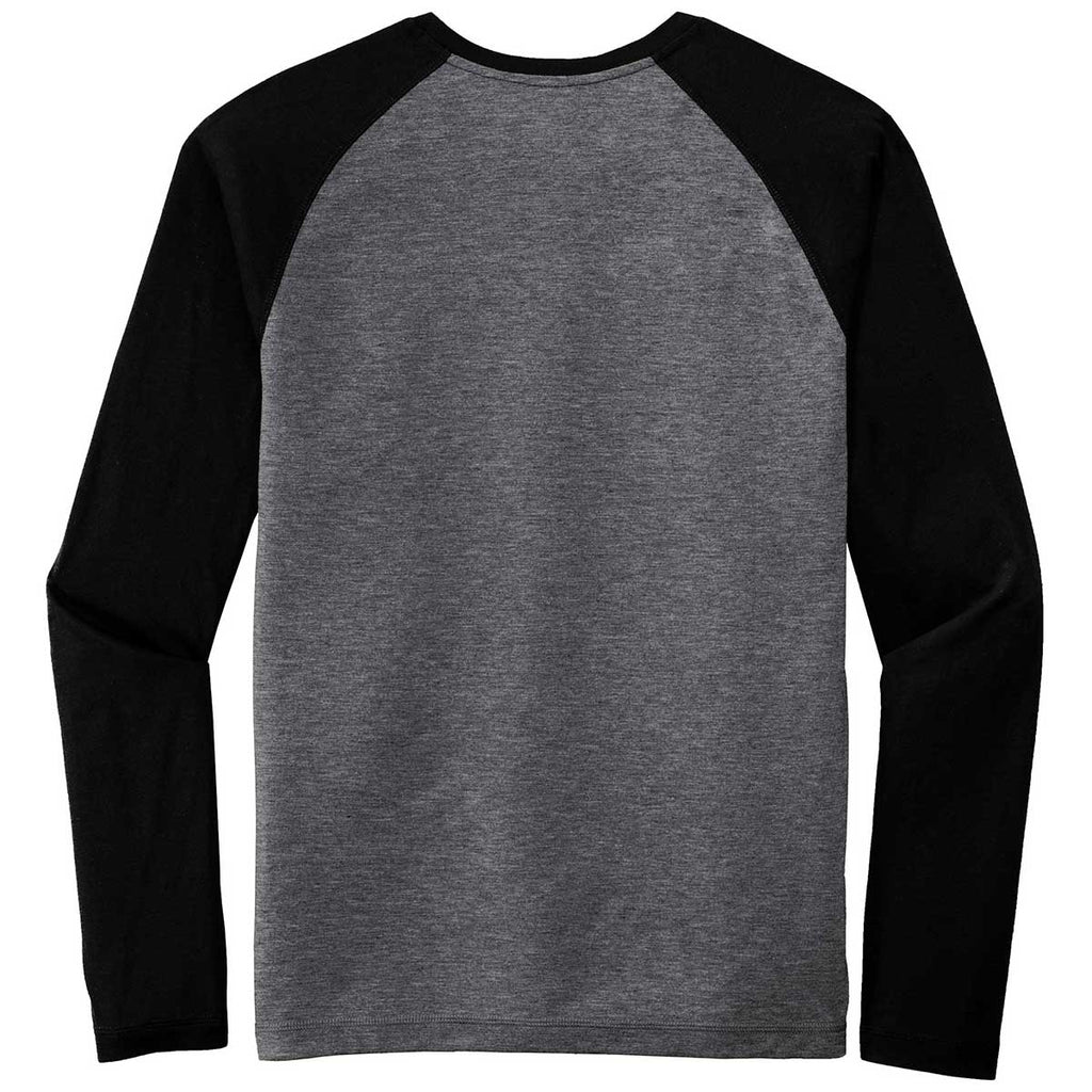 Sport-Tek Men's Black Triad Solid/Dark Grey Heather PosiCharge Long Sleeve Tri-Blend Wicking Raglan Tee