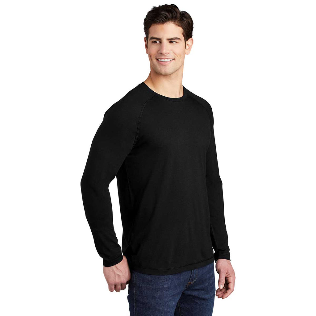 Sport-Tek Men's Black Triad Solid PosiCharge Long Sleeve Tri-Blend Wicking Raglan Tee