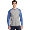 Sport-Tek Men's True Royal Heather/Light Grey Heather PosiCharge Long Sleeve Tri-Blend Wicking Raglan Tee