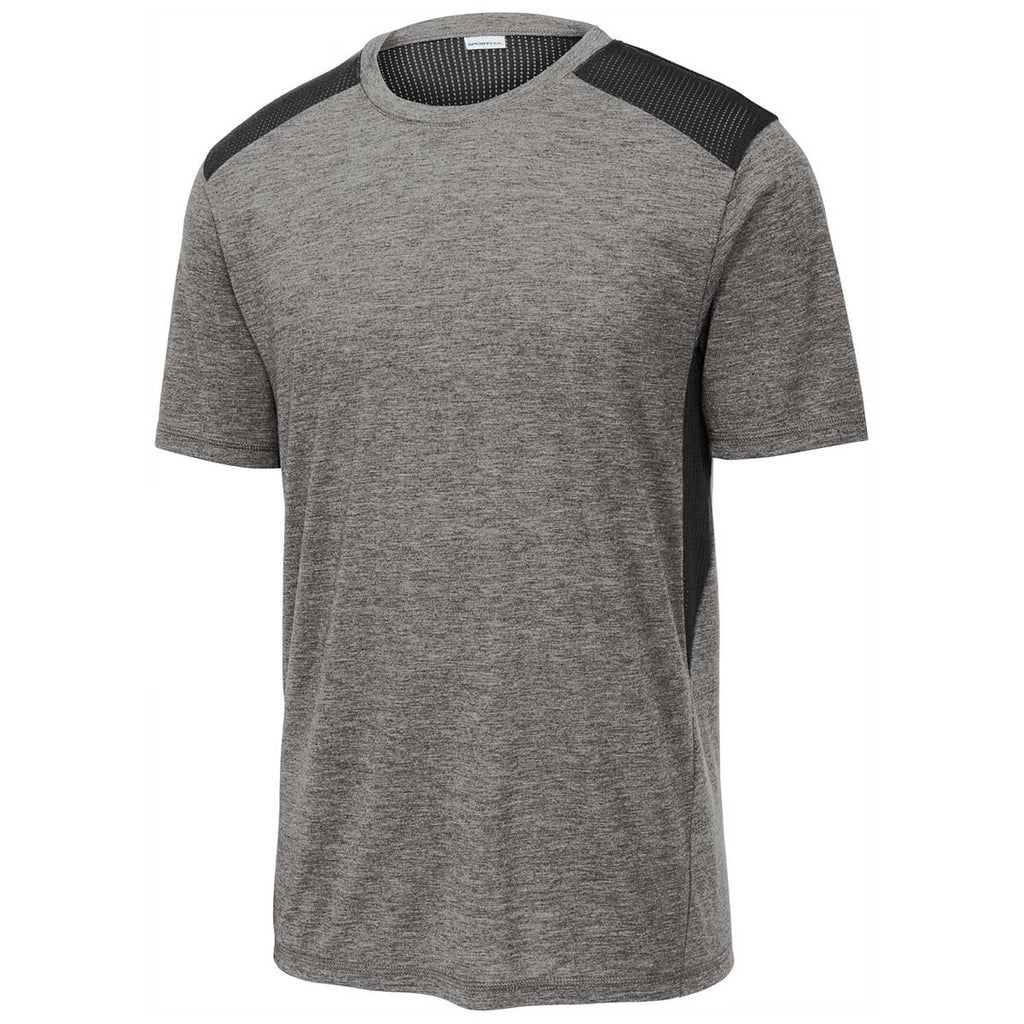 Sport-Tek Men's Black/Dark Grey Heather PosiCharge Tri-Blend Wicking Draft Tee