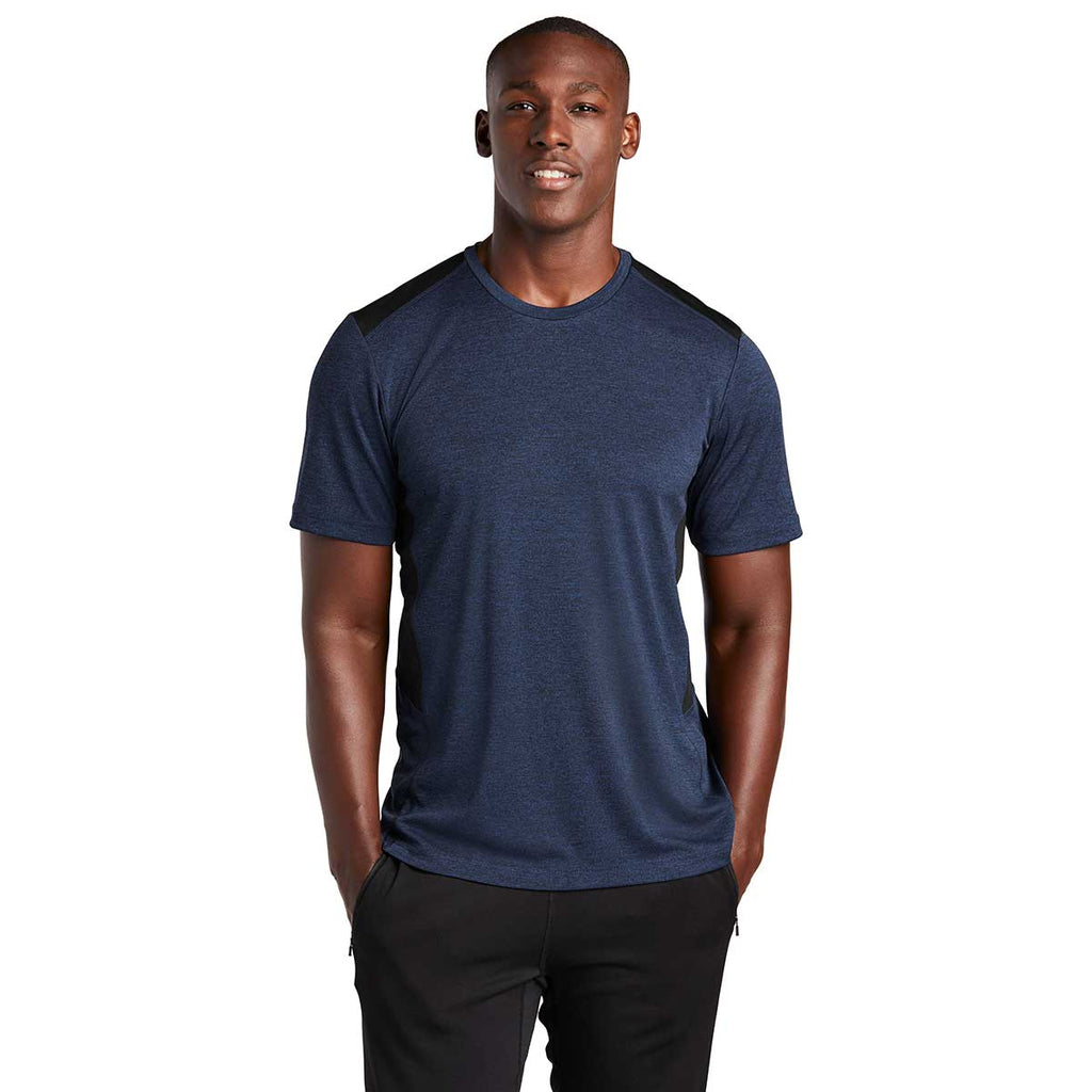 Sport-Tek Men's Dark Royal Heather/Black Endeavor Short Sleeve Tee