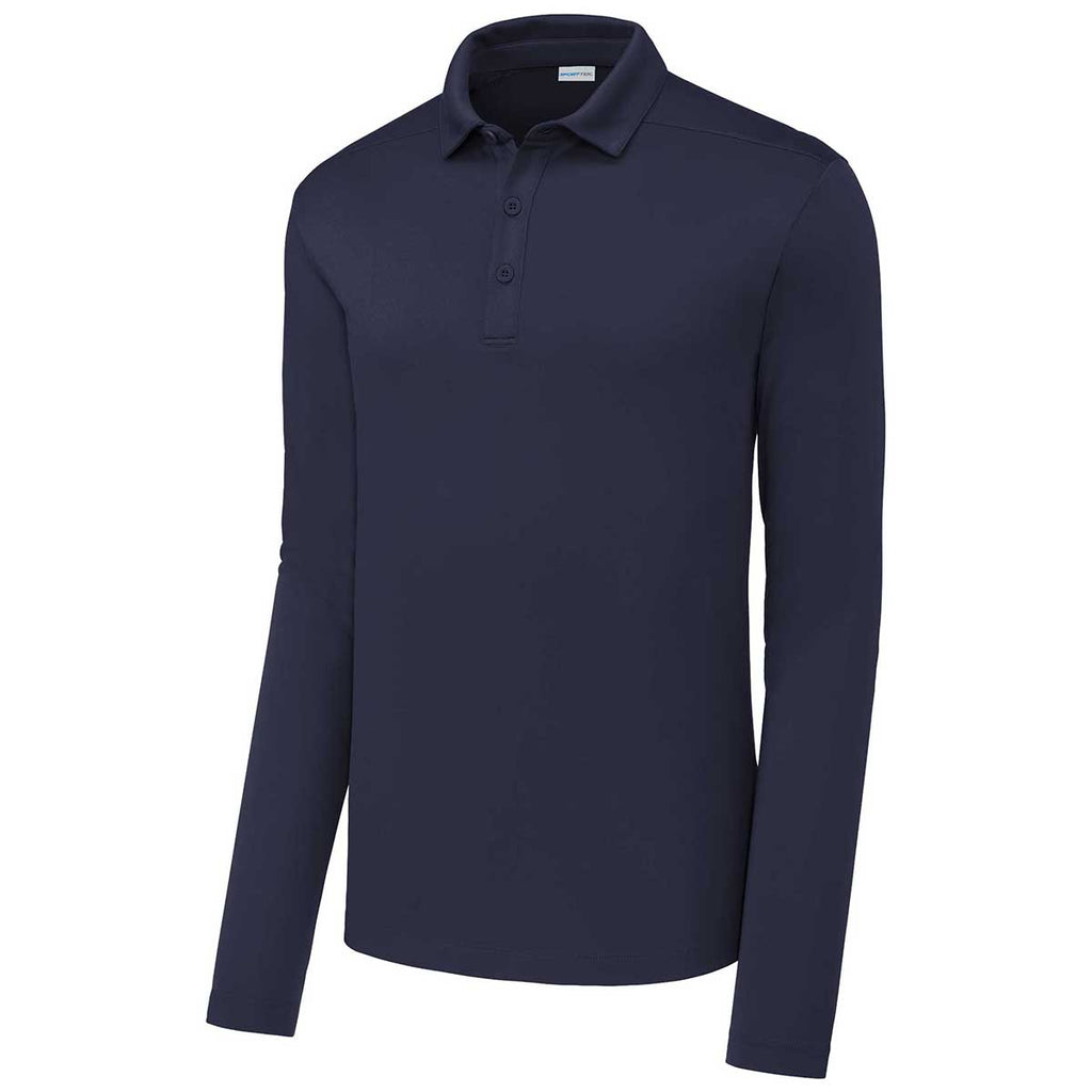 Sport-Tek Men's True Navy Posi-UV Pro Long Sleeve Polo