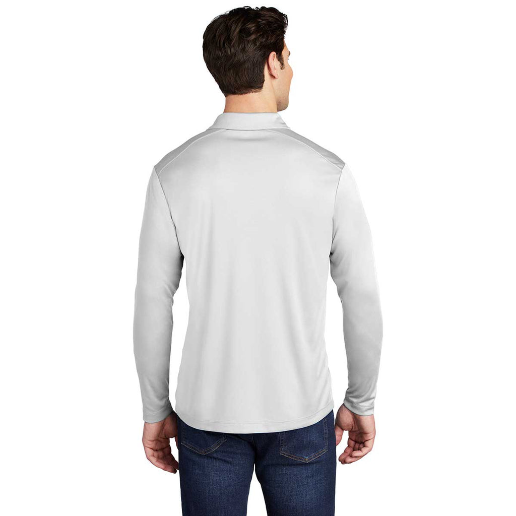 Sport-Tek Men's White Posi-UV Pro Long Sleeve Polo