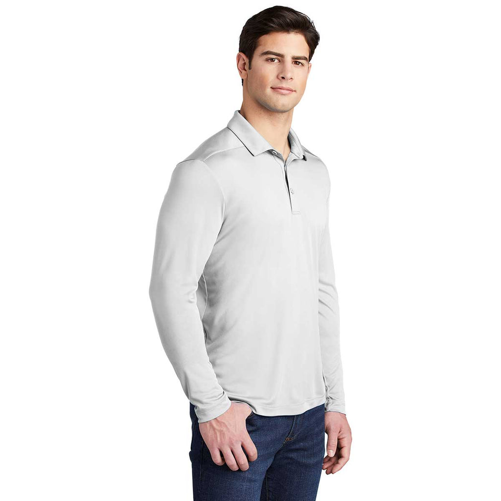 Sport-Tek Men's White Posi-UV Pro Long Sleeve Polo