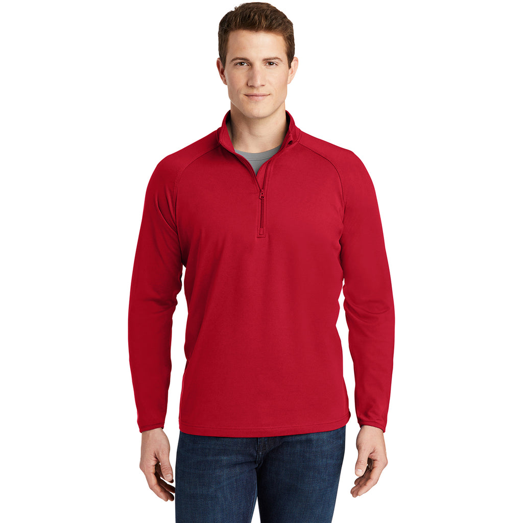 Sport-Tek Men's True Red Sport-Wick Stretch 1/4 Zip Pullover