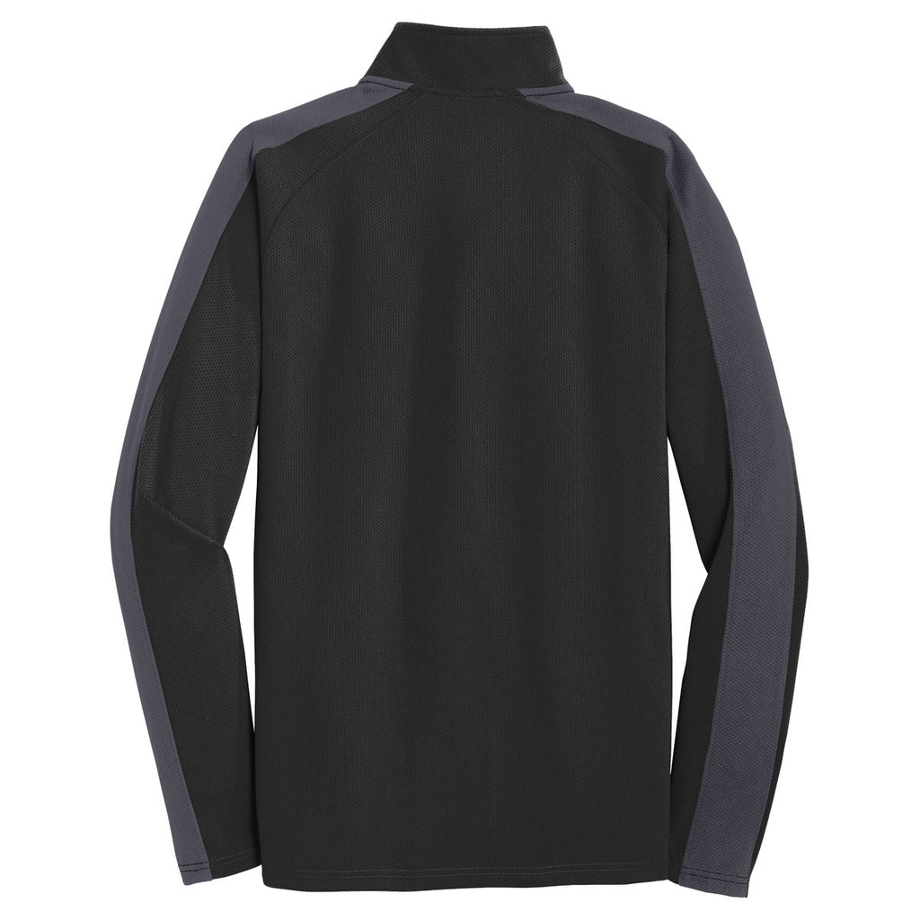 Sport-Tek Men's Black/Iron Grey Sport-Wick Textured Colorblock 1/4-Zip Pullover