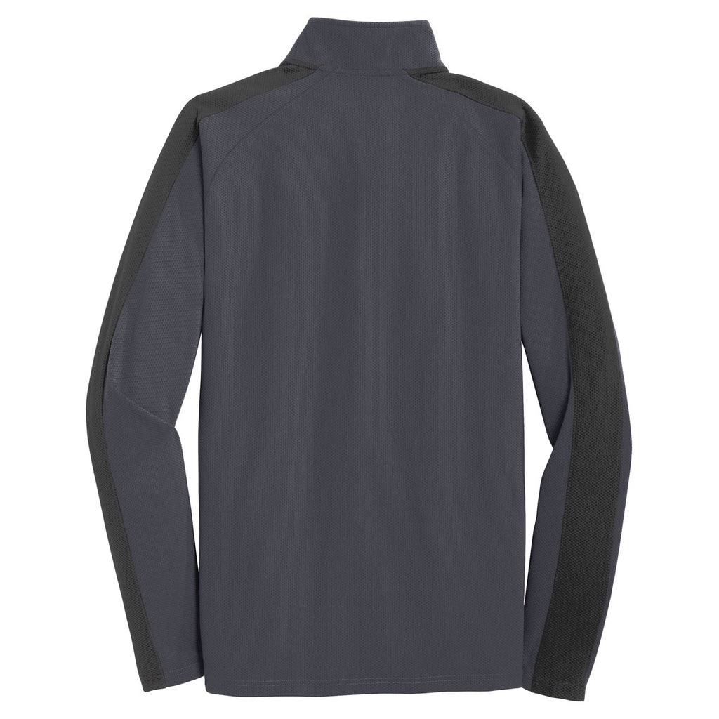 Sport-Tek Men's Iron Grey/Black Sport-Wick Textured Colorblock 1/4-Zip Pullover