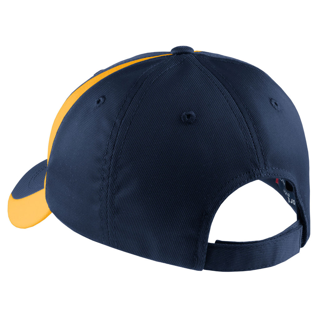 Sport-Tek True Navy/Gold Dry Zone Nylon Colorblock Cap