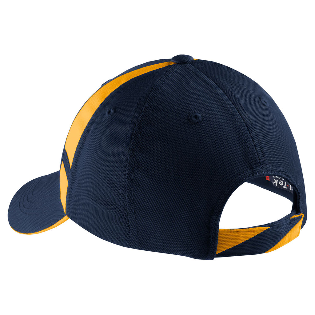 Sport-Tek True Navy/Gold Dry Zone Mesh Inset Cap