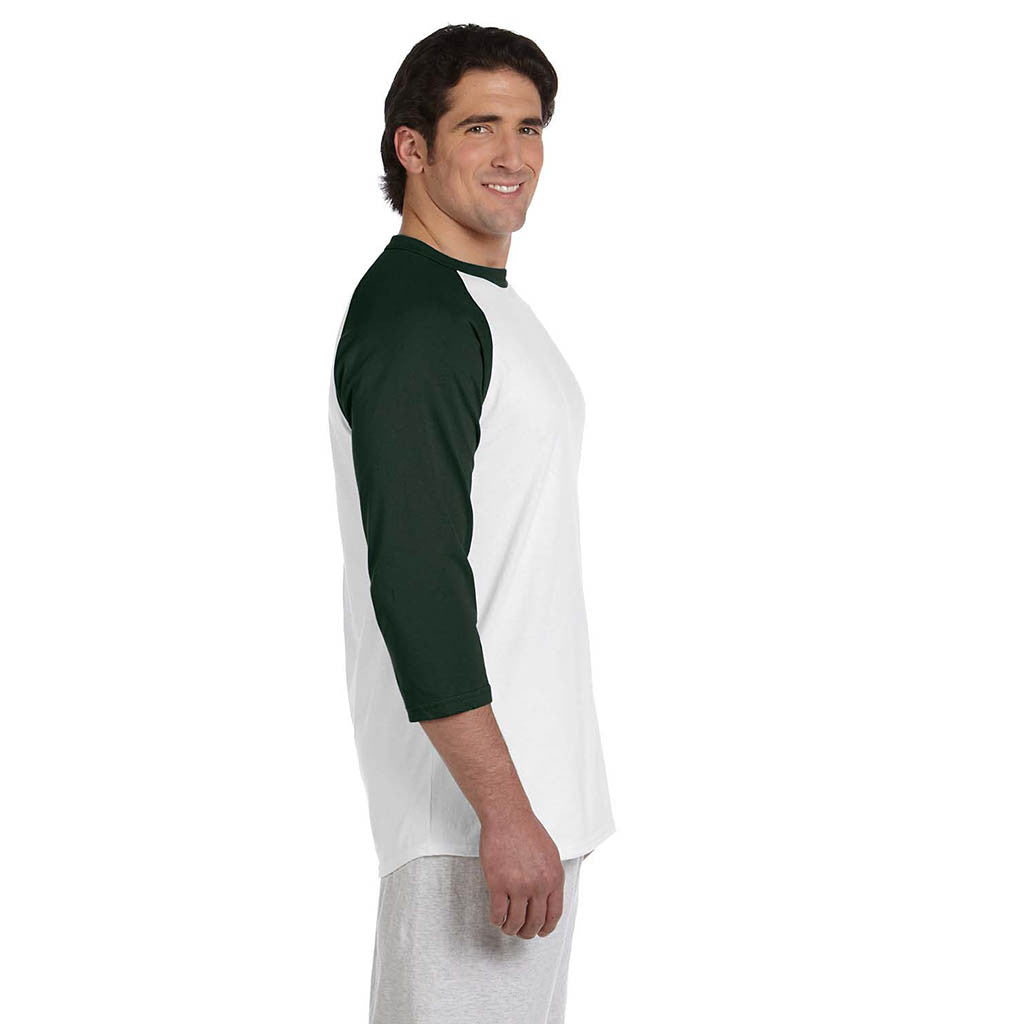 Champion Men's White/Dark Green Baseball T-Shirt