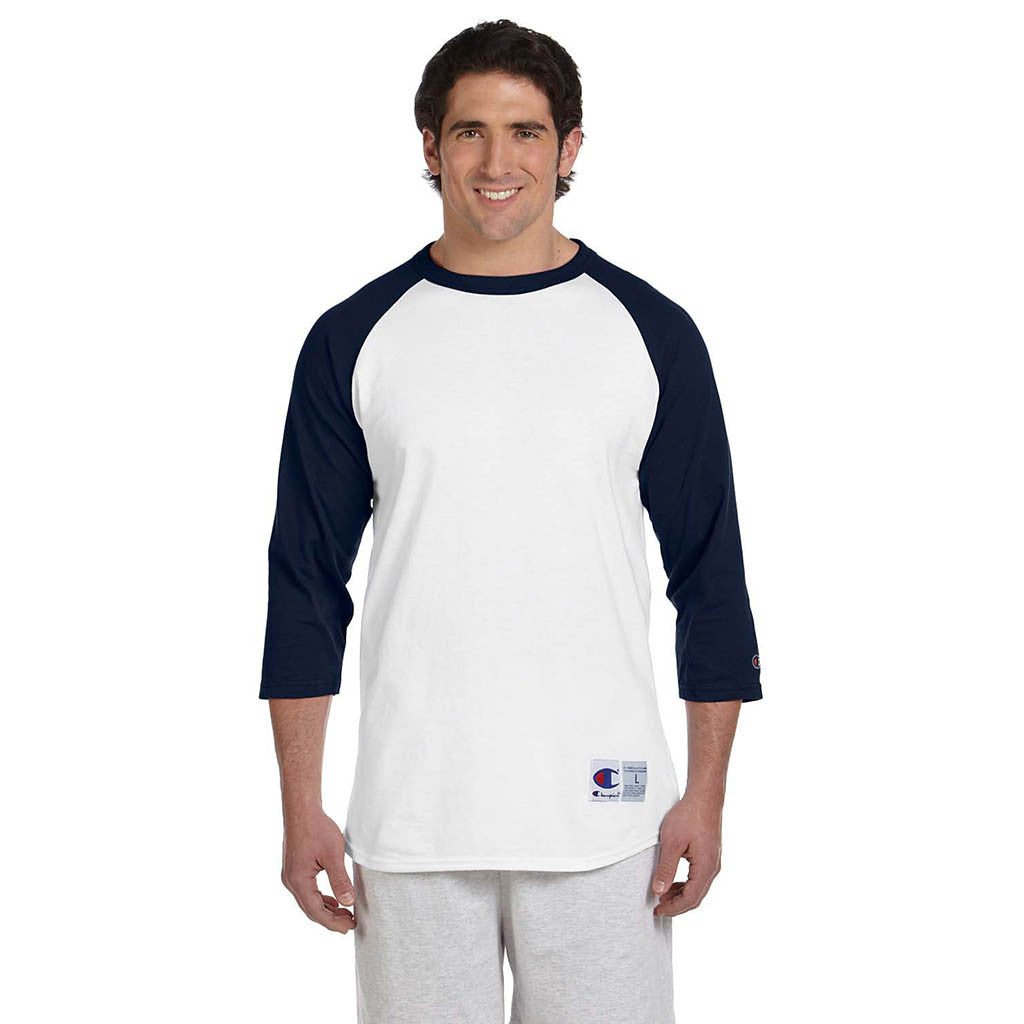 Champion Men's White/Navy Baseball T-Shirt