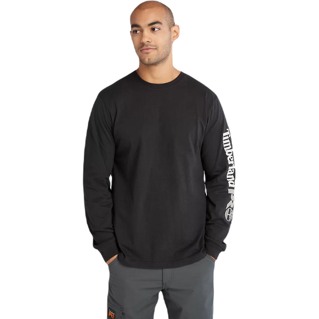 Timberland Men's Black Core Logo Long-Sleeve T-Shirt