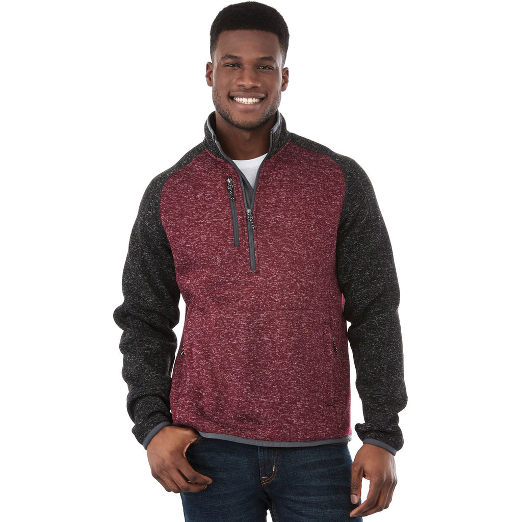 Elevate Men's Maroon Heather/Black Smoke Heather Vorlage Half Zip Knit Jacket