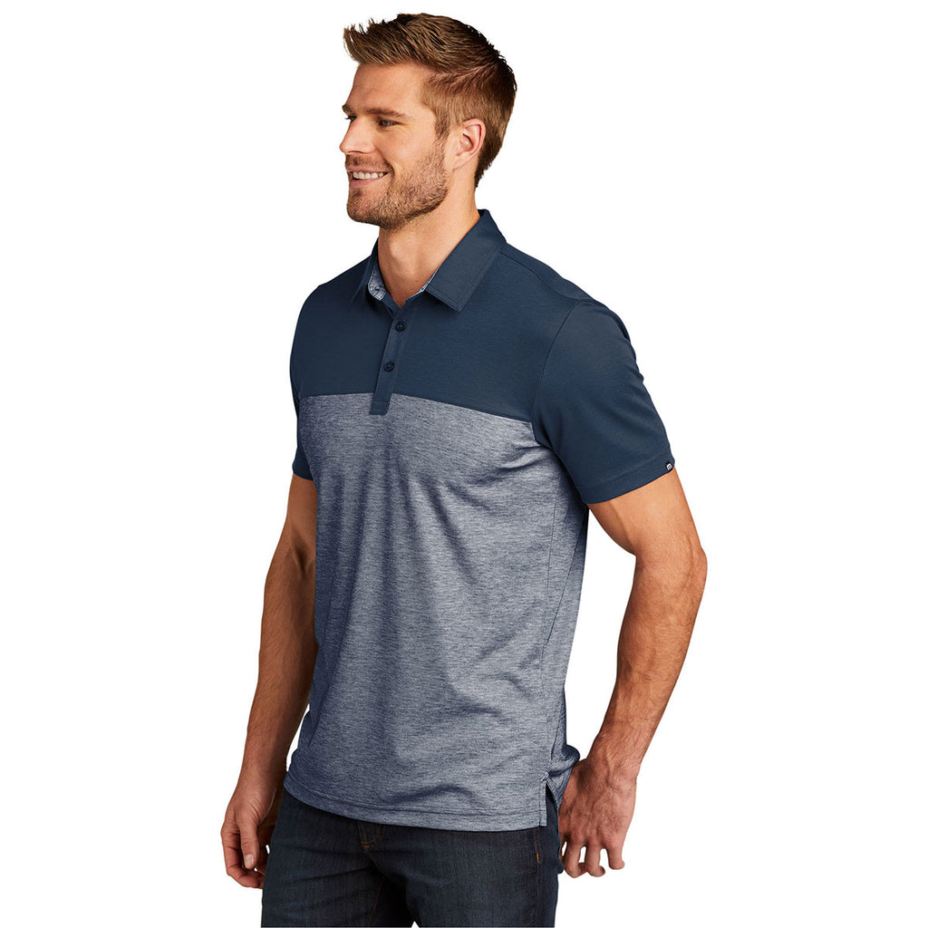 TravisMathew Men's Blue Nights/Blue Nights Heather Oceanside Blocked Polo