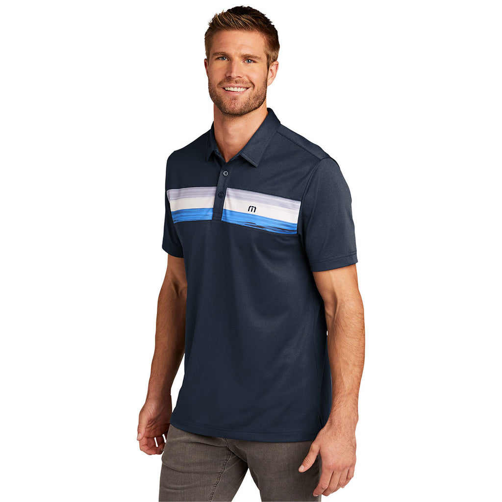 TravisMathew Men's Blue Nights Cabana Chest Stripe Polo