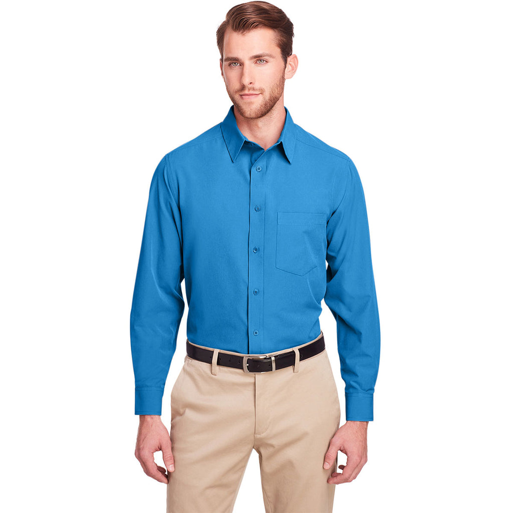 UltraClub Men's Pacific Blue Bradley Performance Woven Shirt