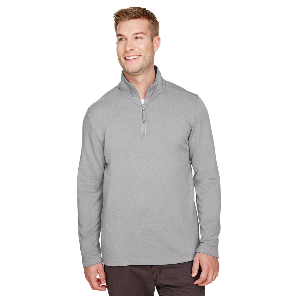 UltraClub Men's Silver Heather Coastal Pique Fleece Quarter-Zip