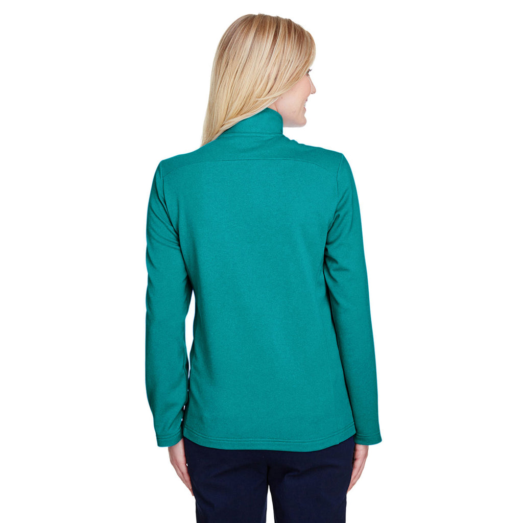 UltraClub Women's Jade Heather Coastal Pique Fleece Quarter-Zip