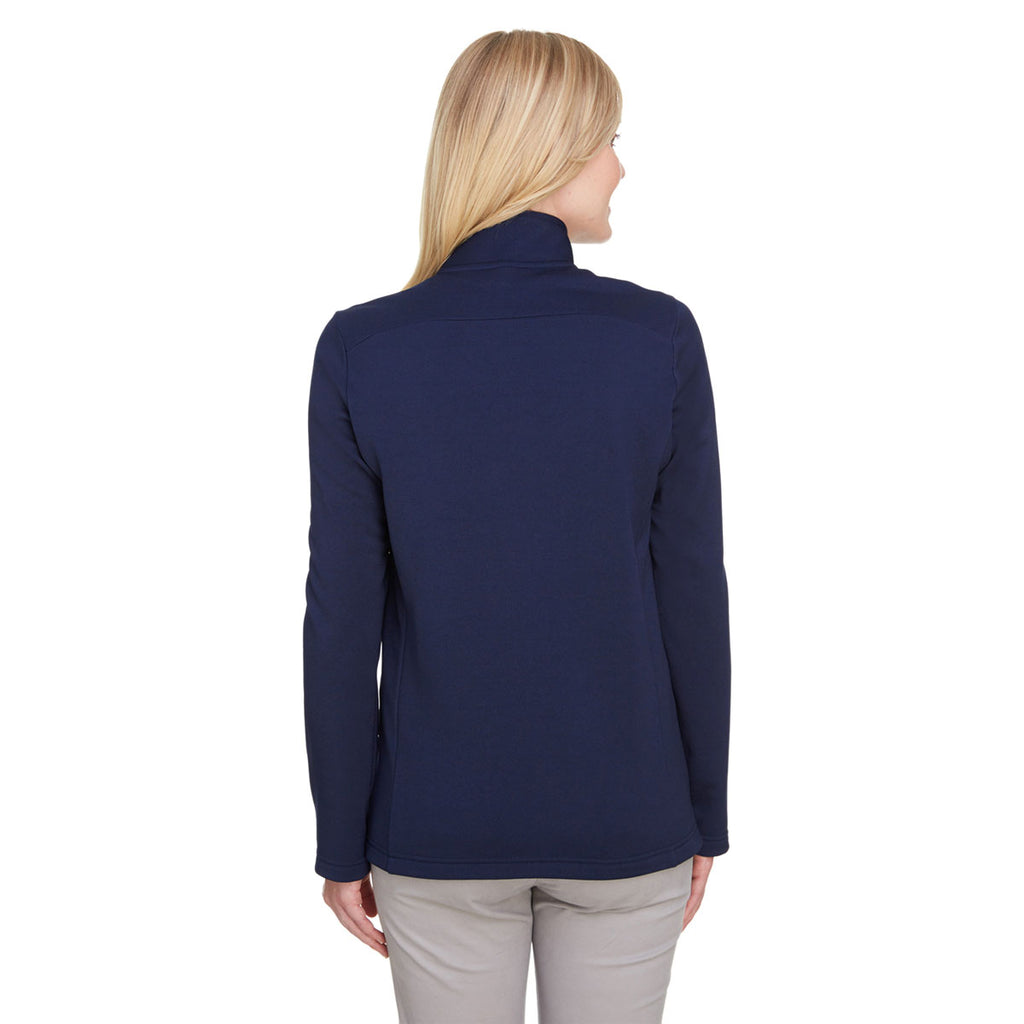 UltraClub Women's Navy Coastal Pique Fleece Quarter-Zip