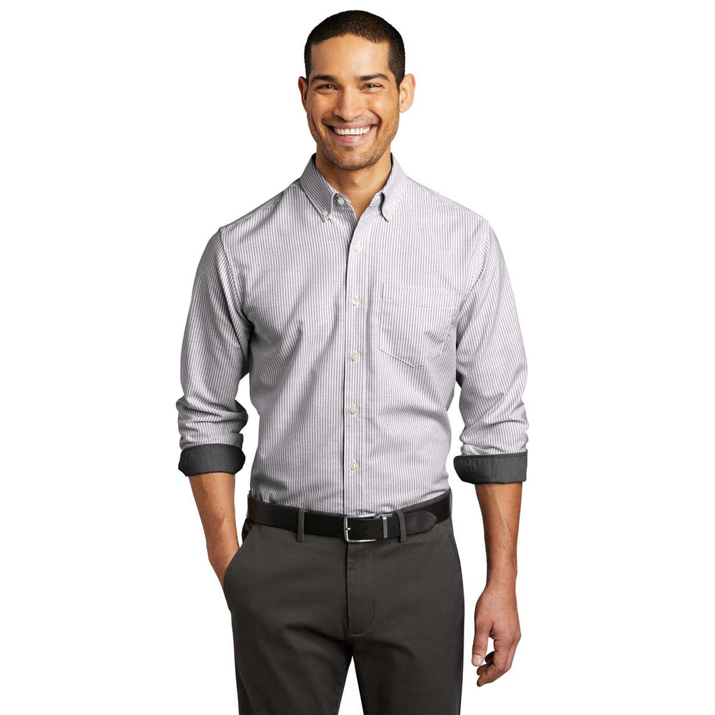 Port Authority Men's Black/White SuperPro Oxford Stripe Shirt