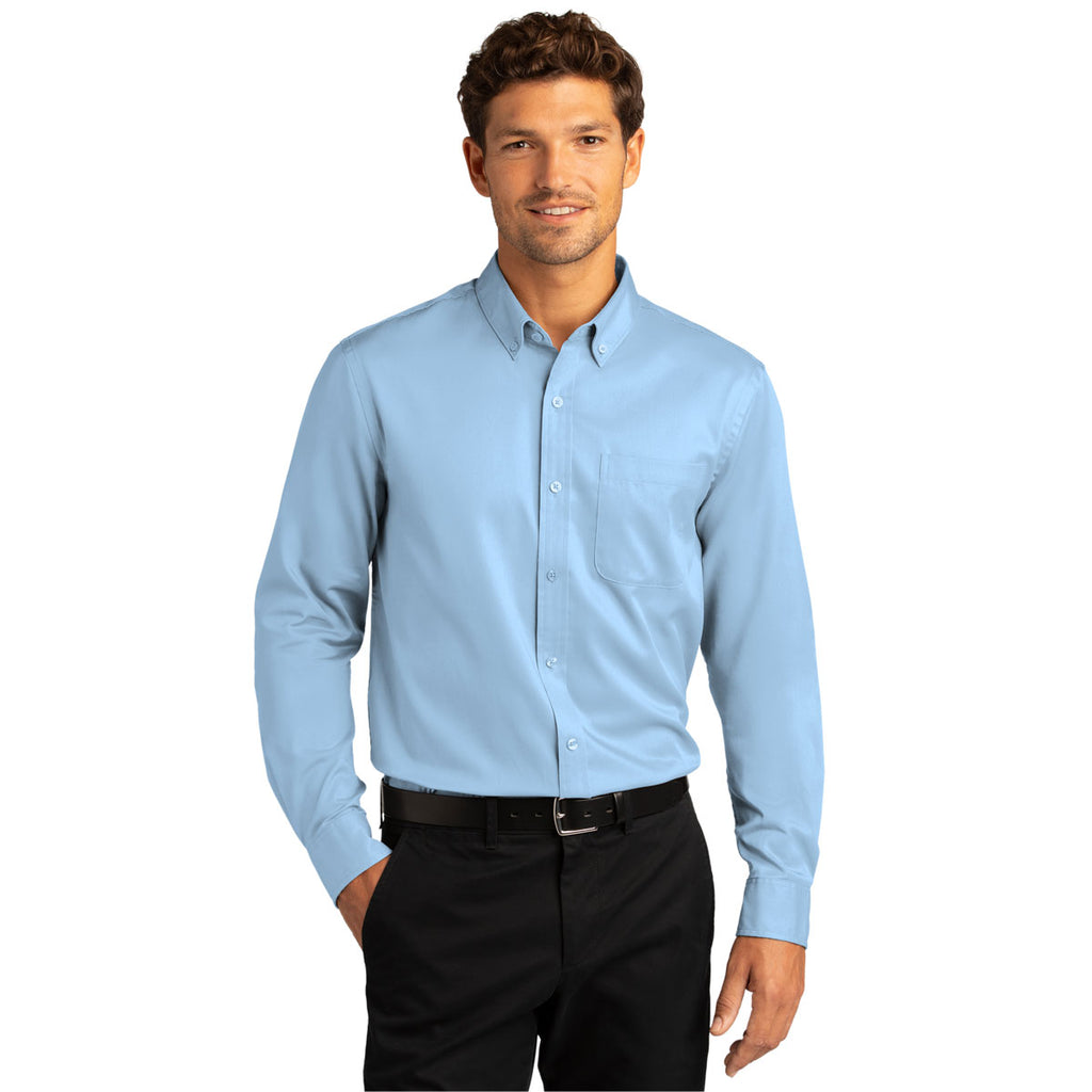 Port Authority Men's Cloud Blue Long Sleeve SuperPro React Twill Shirt