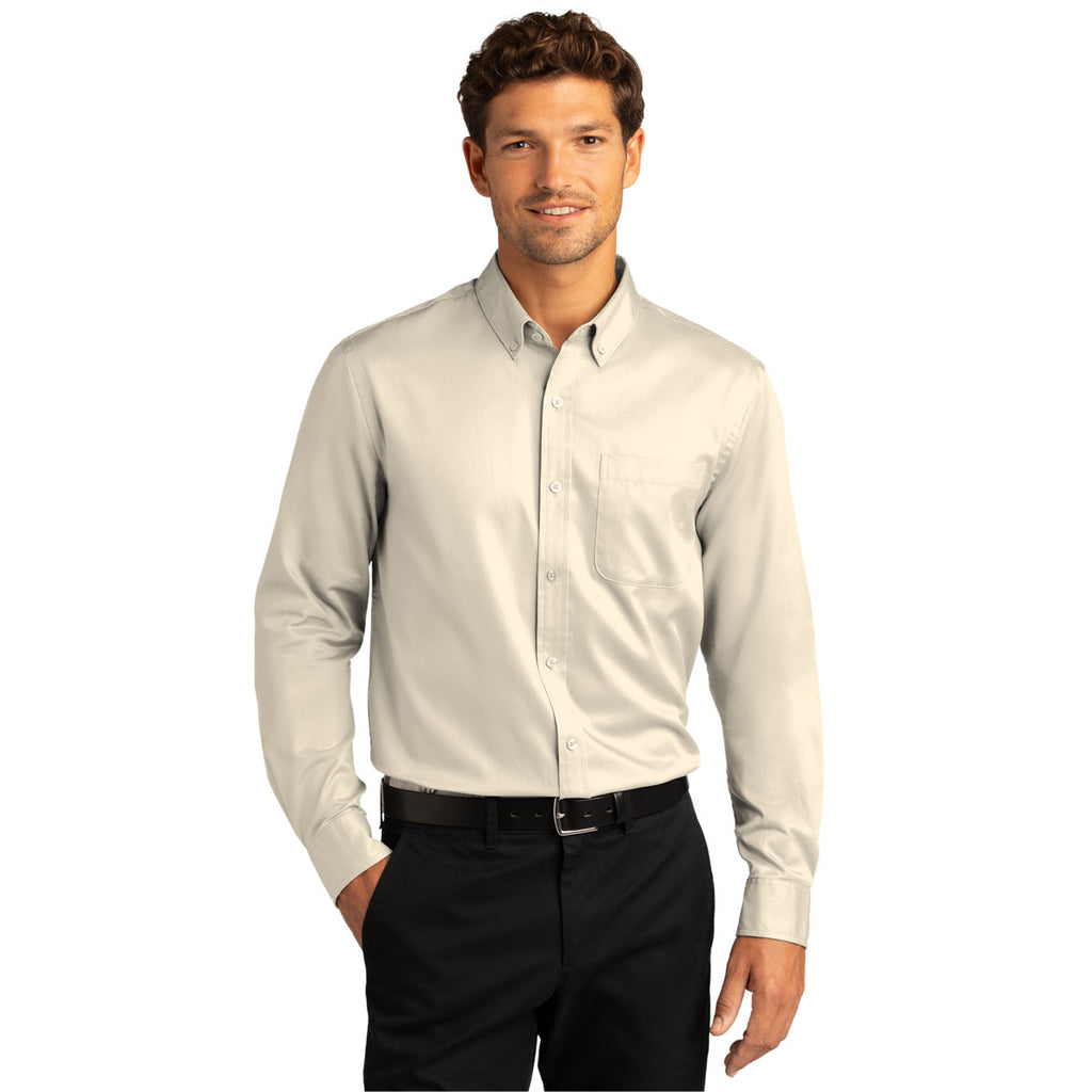 Port Authority Men's Ecru Long Sleeve SuperPro React Twill Shirt