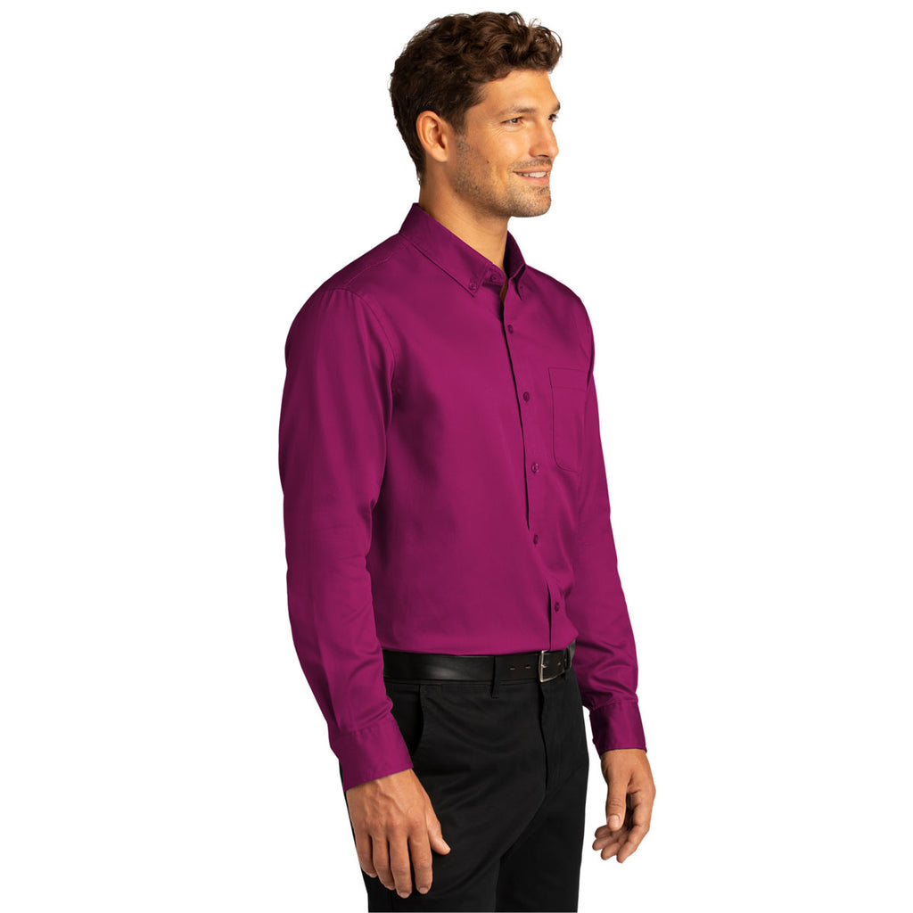 Port Authority Men's Wild Berry Long Sleeve SuperPro React Twill Shirt