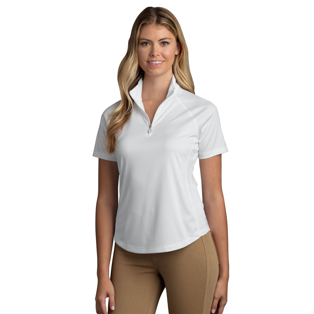 Greg Norman Women's White/White Mesh Panels Play Dry ML75 Racer Mock Neck Polo