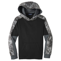 Sport-Tek Youth Black/Black Sport-Wick Mineral Freeze Fleece Colorblock Hooded Pullover