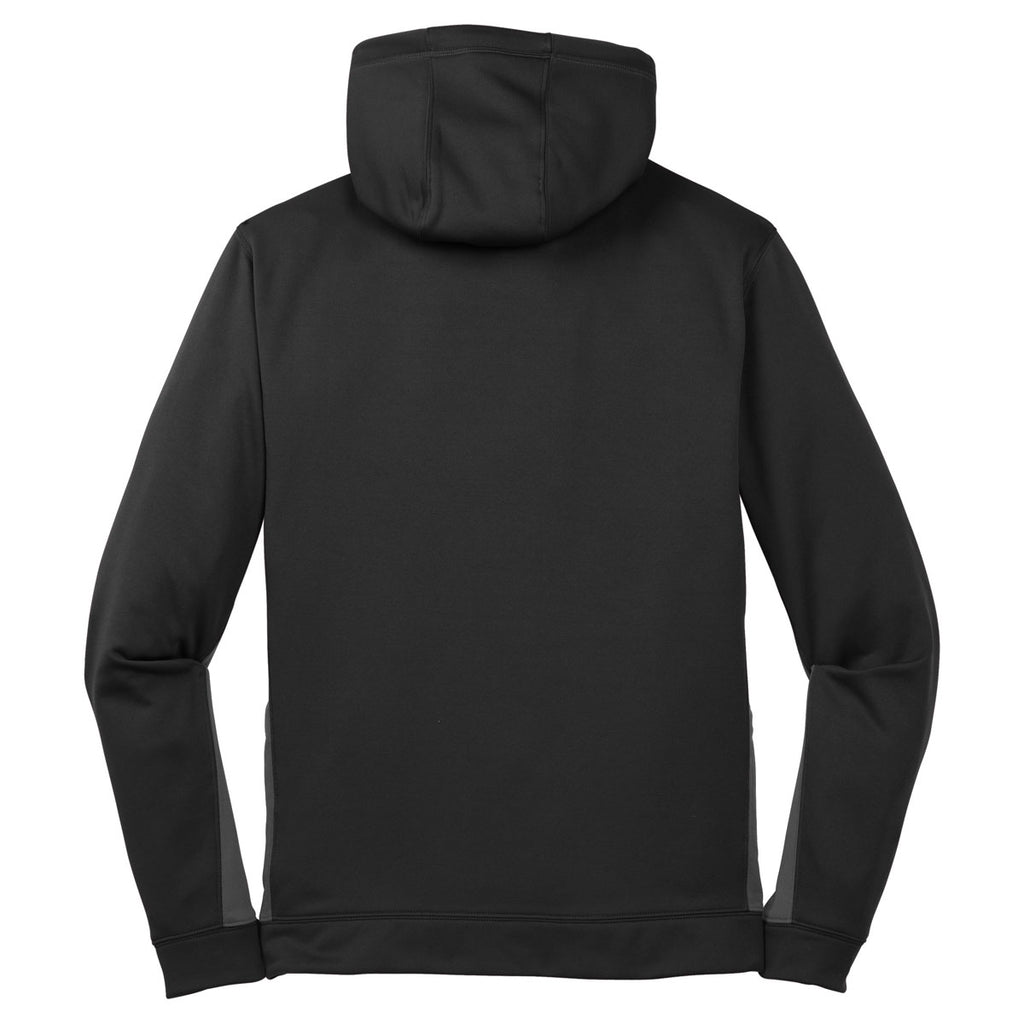 Sport-Tek Youth Black/Dark Smoke Grey Sport-Wick Fleece Colorblock Hooded Pullover