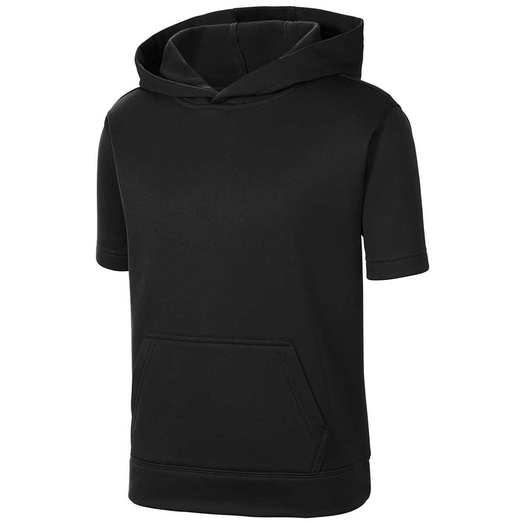 Sport-Tek Youth Black Sport-Wick Fleece Short Sleeve Pullover Hoodie