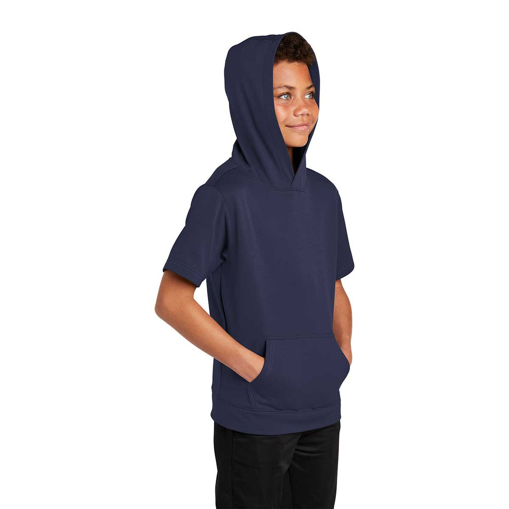 Sport-Tek Youth Navy Sport-Wick Fleece Short Sleeve Pullover Hoodie