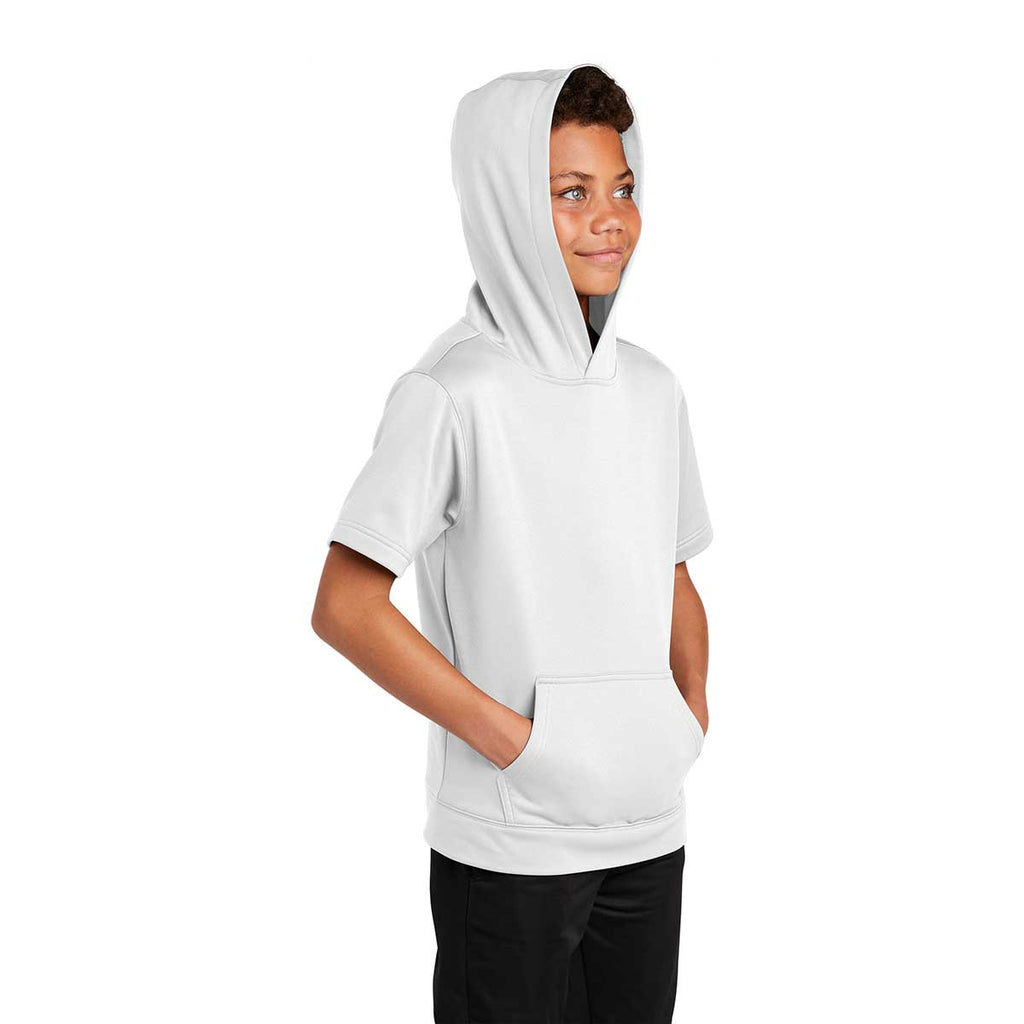 Sport-Tek Youth White Sport-Wick Fleece Short Sleeve Pullover Hoodie