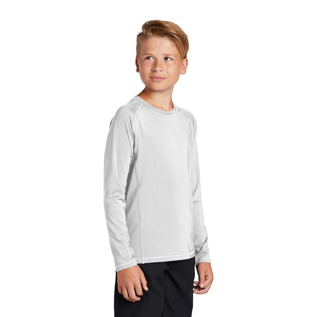 Sport-Tek Youth White Long Sleeve Rashguard Tee