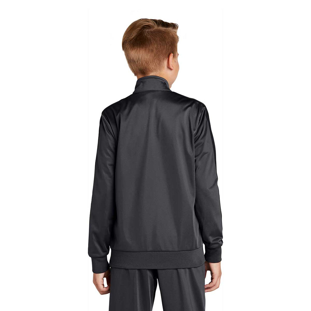 Sport-Tek Youth Graphite Grey/Black Tricot Track Jacket