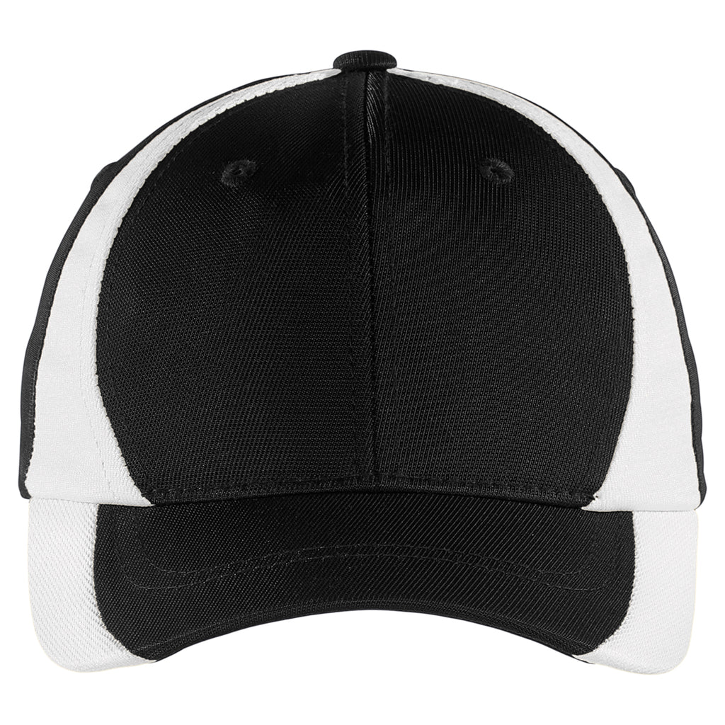 Sport-Tek Youth Black/White Dry Zone Nylon Colorblock Cap